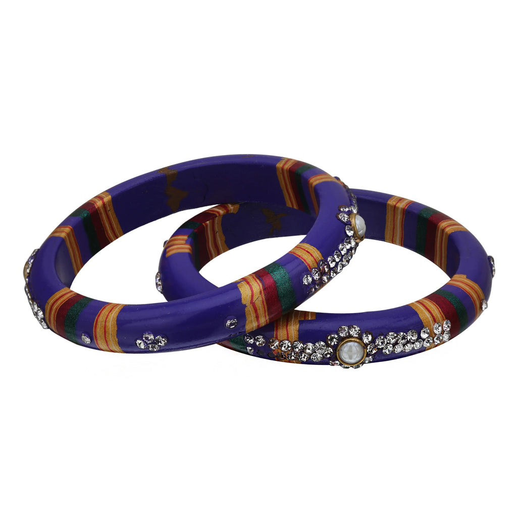 Premium Purple Lakh Bangles with Crystal Stone Design

