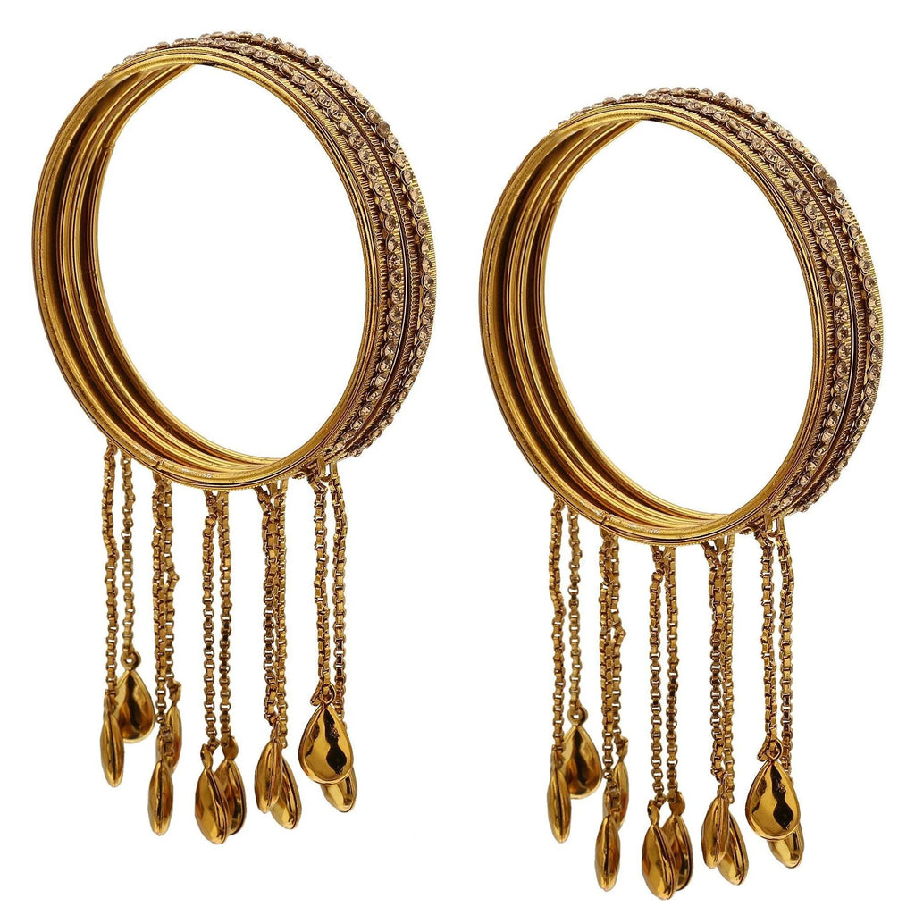 Gold Stone Lakh Bangles with Hanging Charms