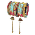Multicolor Silk Thread Bridal Bangle Set with Jhumki Latkan & Kundan Work (Set of 18)