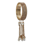 Royal Gold Pearl Tassel Crystal Bangle Set (Set of 4)