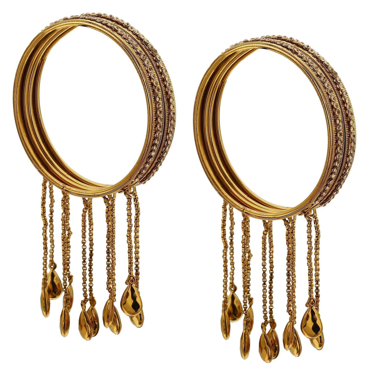 Gold Stone Lakh Bangles with Hanging Charms