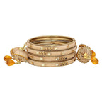 Beige Silk Thread Kundan Bangles with Hanging Jhumki Tassels (Set of 4)