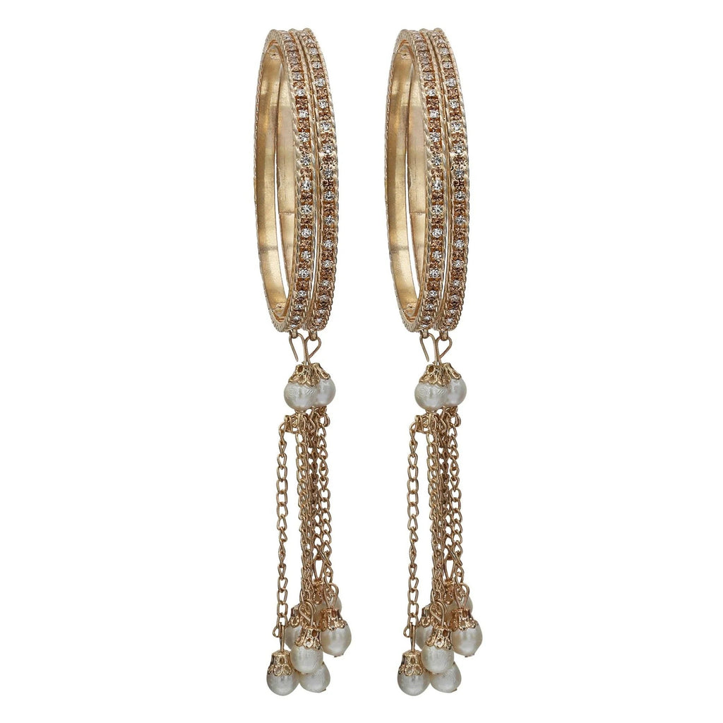 Royal Gold Pearl Tassel Crystal Bangle Set (Set of 4)
