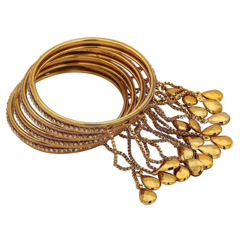 Gold Stone Lakh Bangles with Hanging Charms