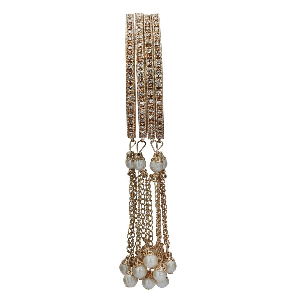 Royal Gold Pearl Tassel Crystal Bangle Set (Set of 4)