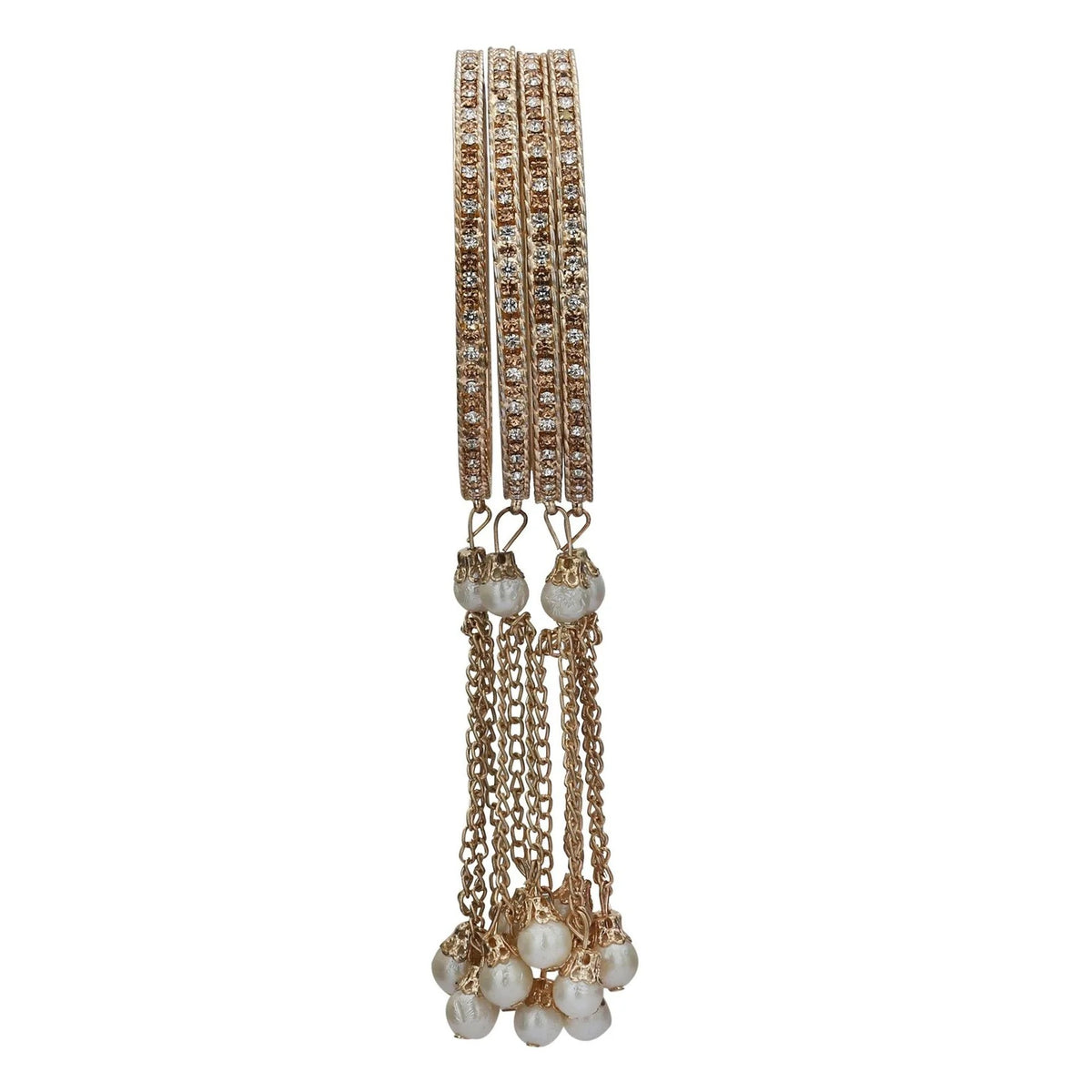 Royal Gold Pearl Tassel Crystal Bangle Set (Set of 4)